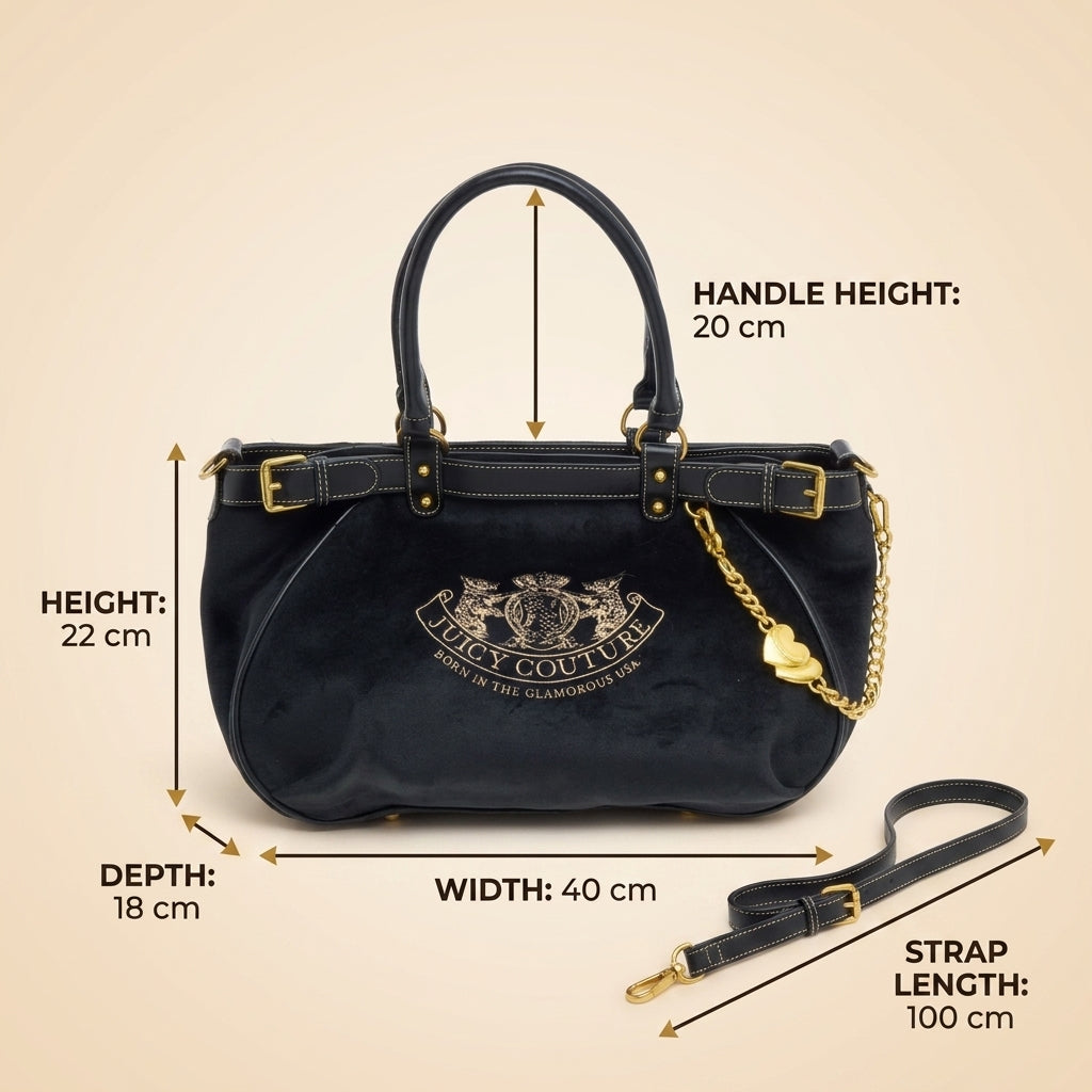 Juicy Couture Black Velour Shoulder Bag, Gold Heart Charm