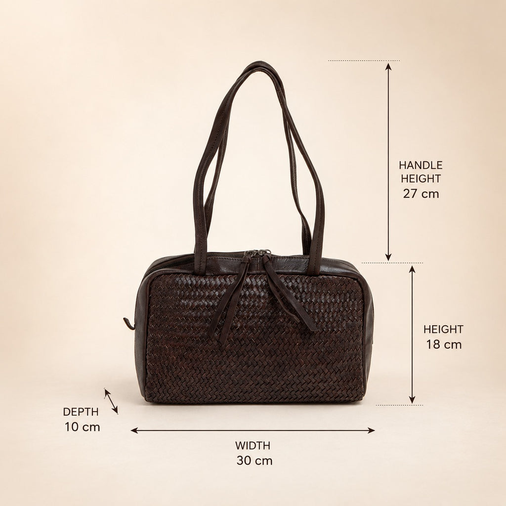 Rehard Dark Brown Leather Woven Bowling Bag