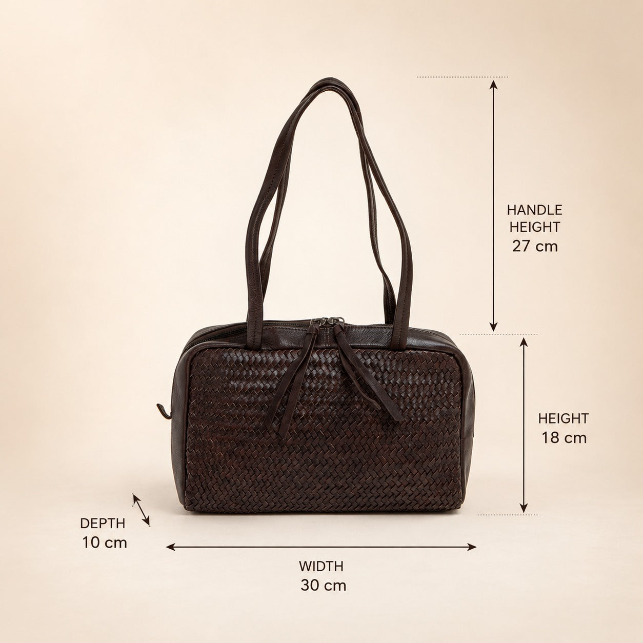 Rehard Dark Brown Leather Woven Bowling Bag