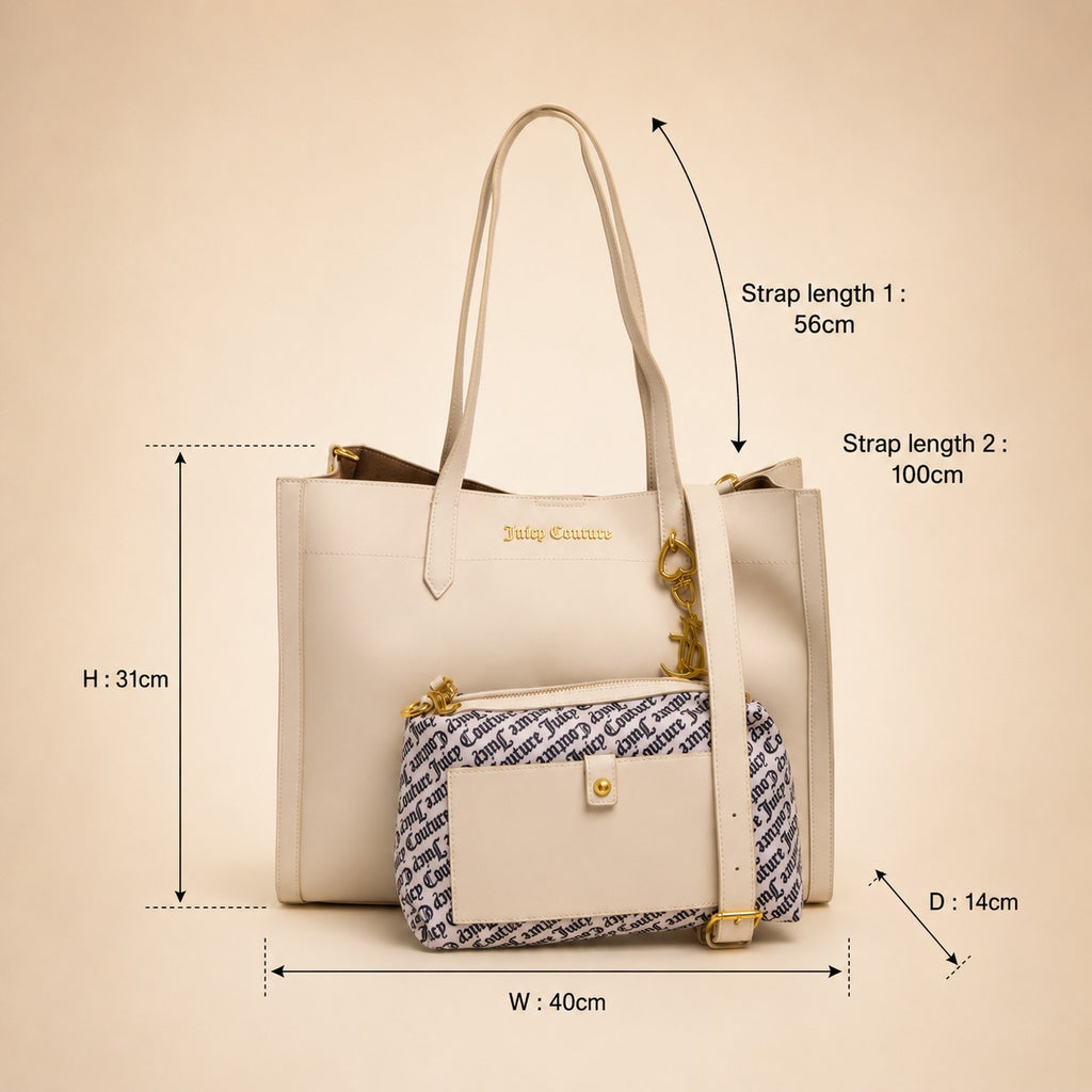 Juicy Couture Cream Lily Tote Bag, Monogram Pouch