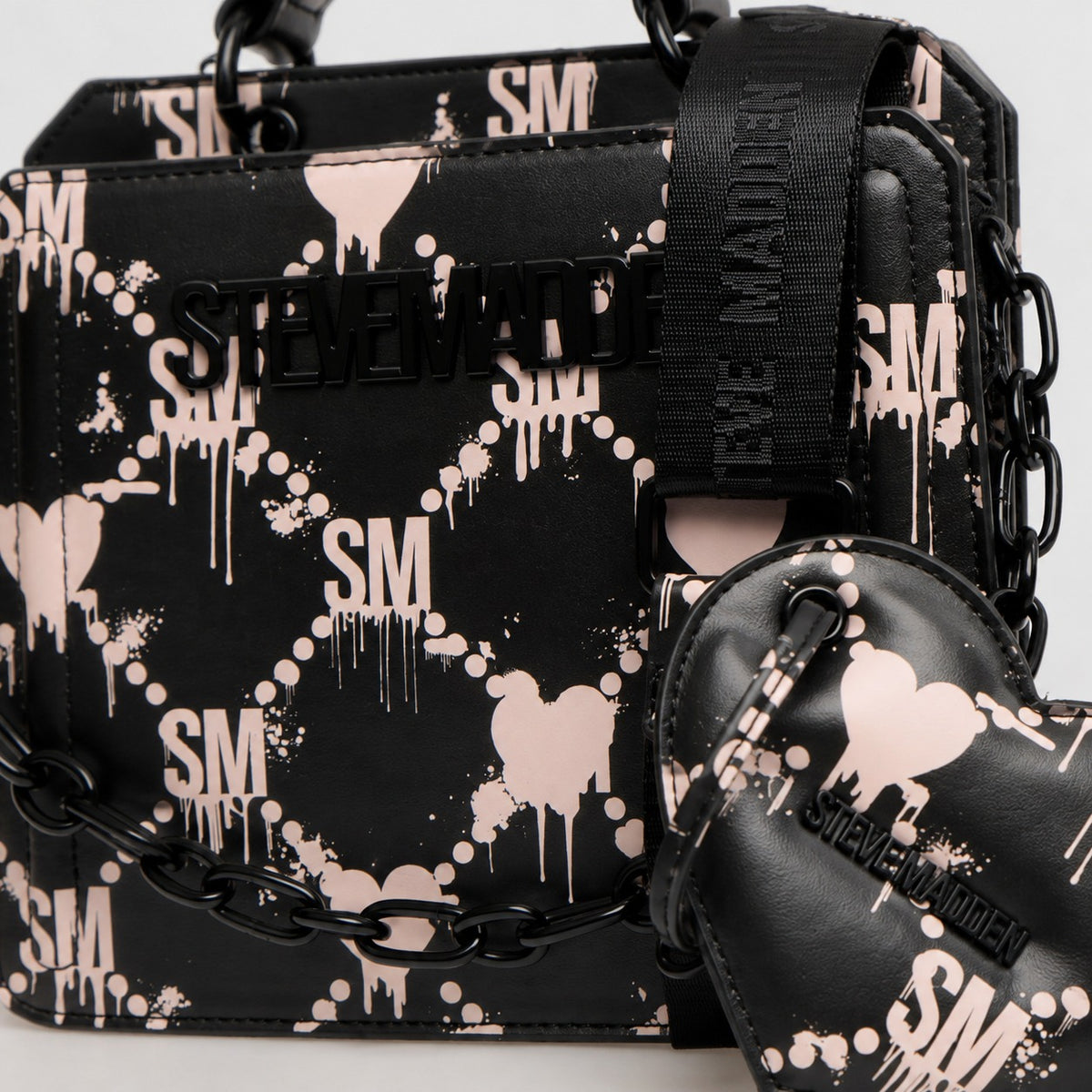 Steve Madden Black Dripping Hearts Cross Body Bag