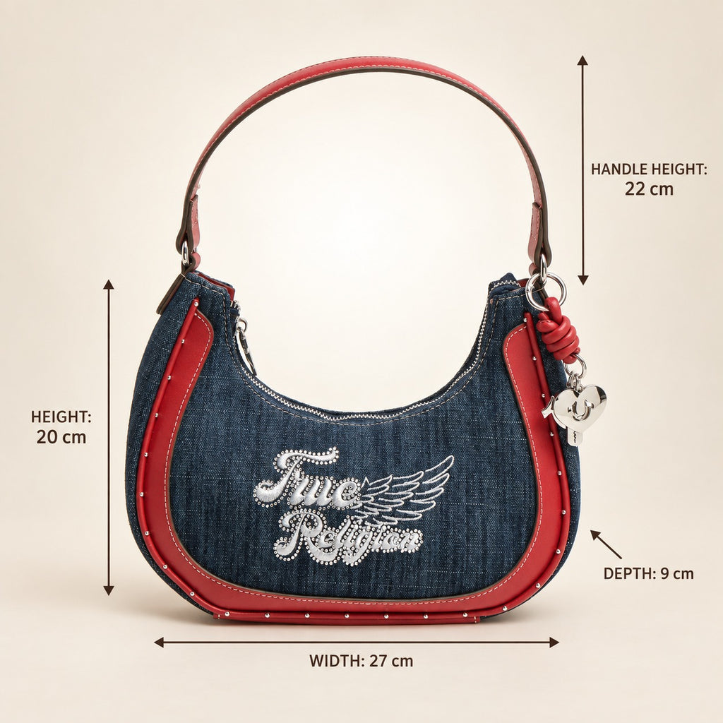 True Religion Blue & Red Crescent Hobo Shoulder Bag