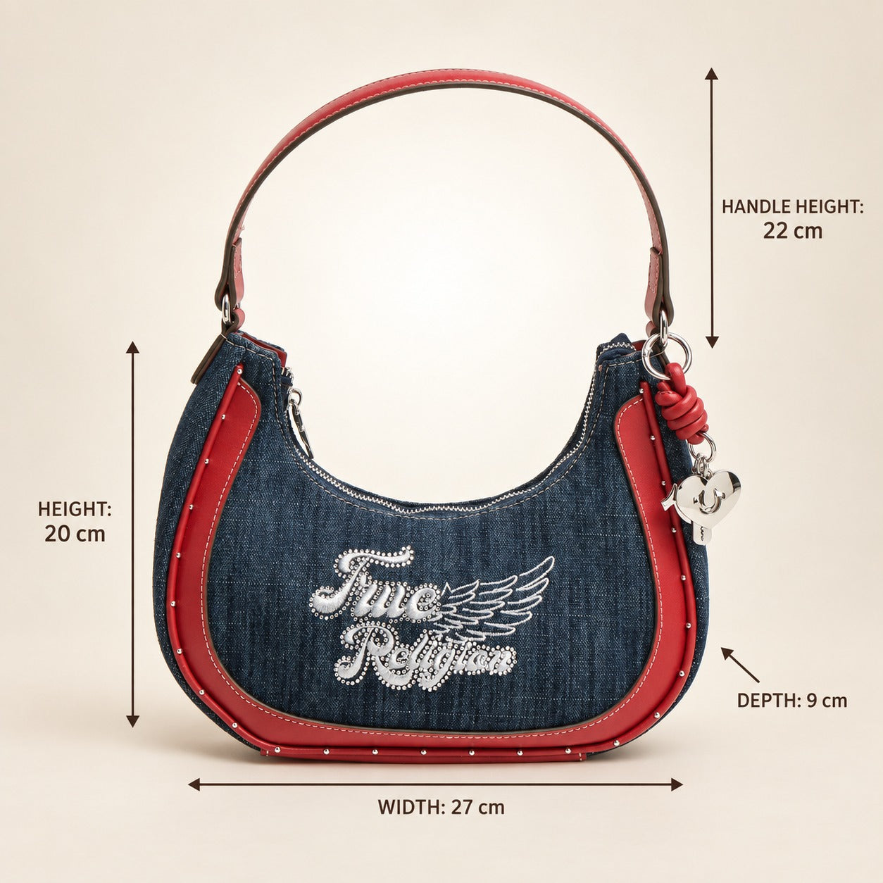True Religion Blue & Red Crescent Hobo Shoulder Bag