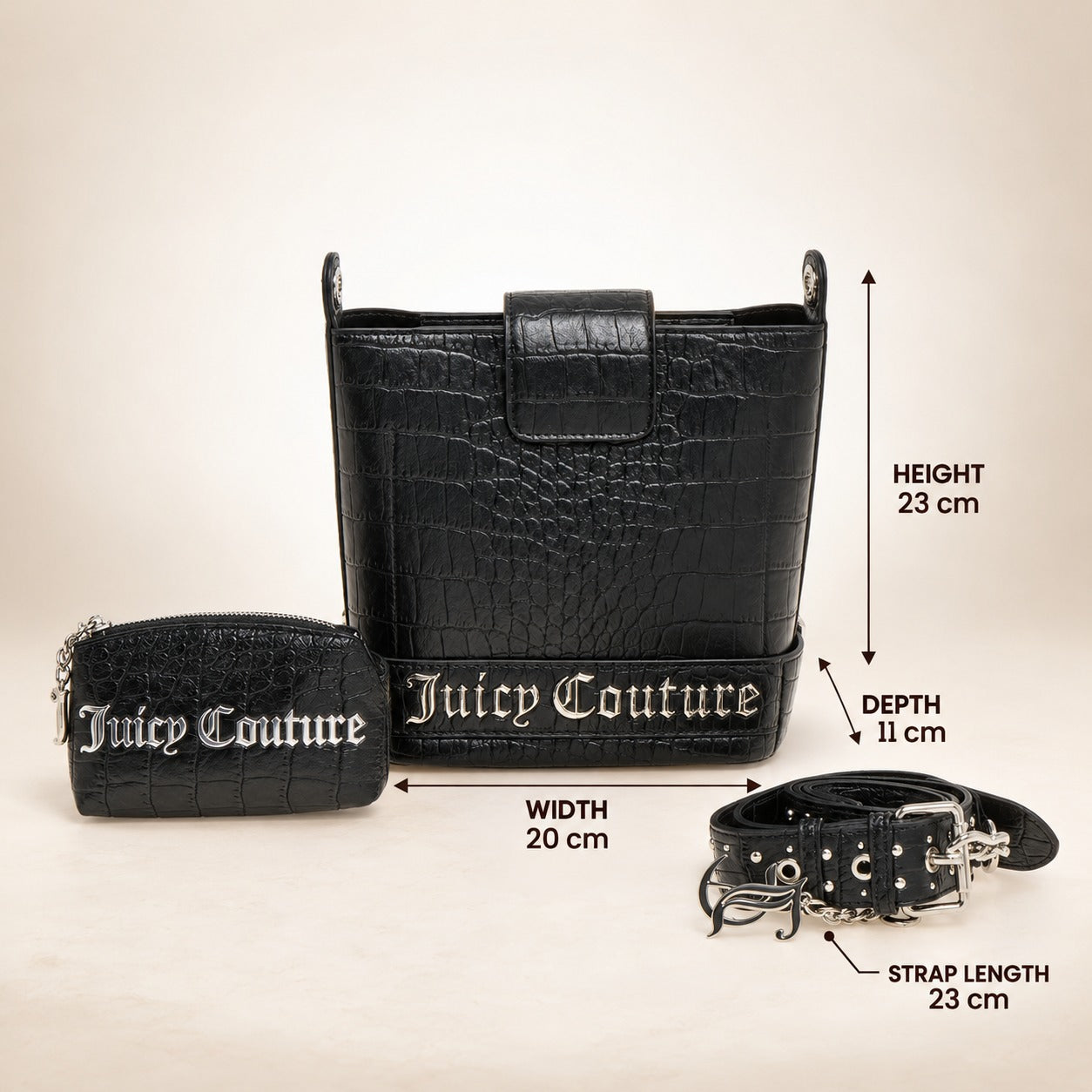 Juicy Couture Black Jasmine Bucket Bag & Pouch