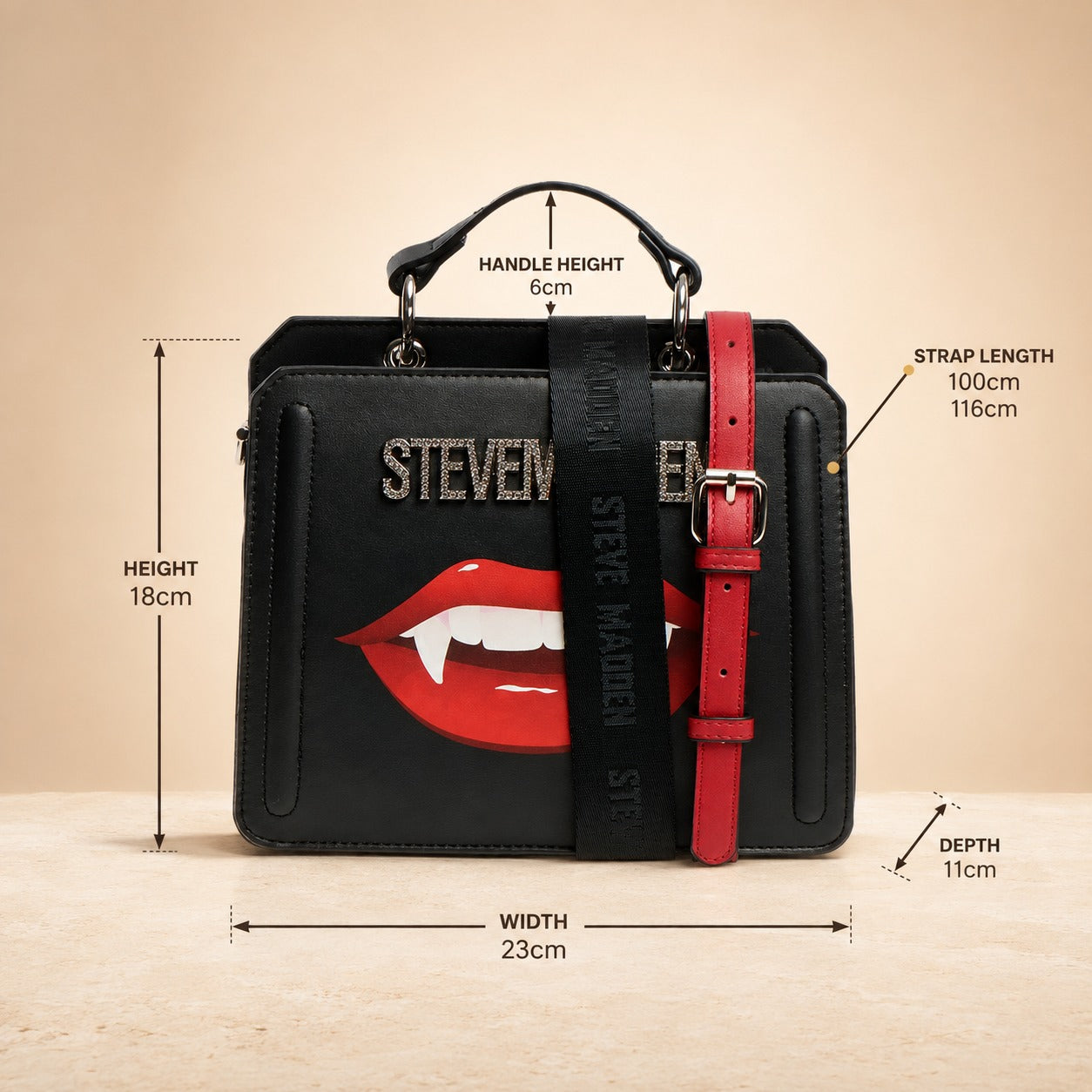 Steve Madden Black Glossy Lips Cross Body Bag