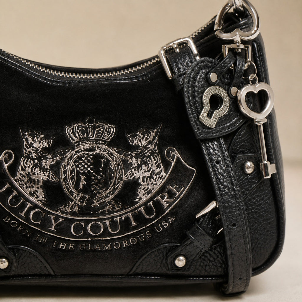 Juicy Couture Black Velour Shoulder Bag