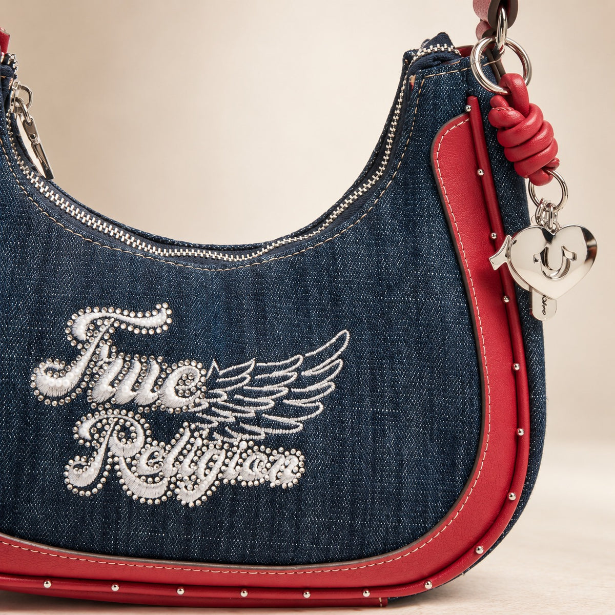 True Religion Blue & Red Crescent Hobo Shoulder Bag