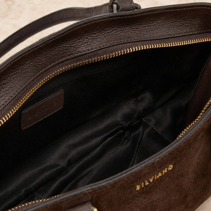Silviano Dark Brown Suede Shoulder Bag