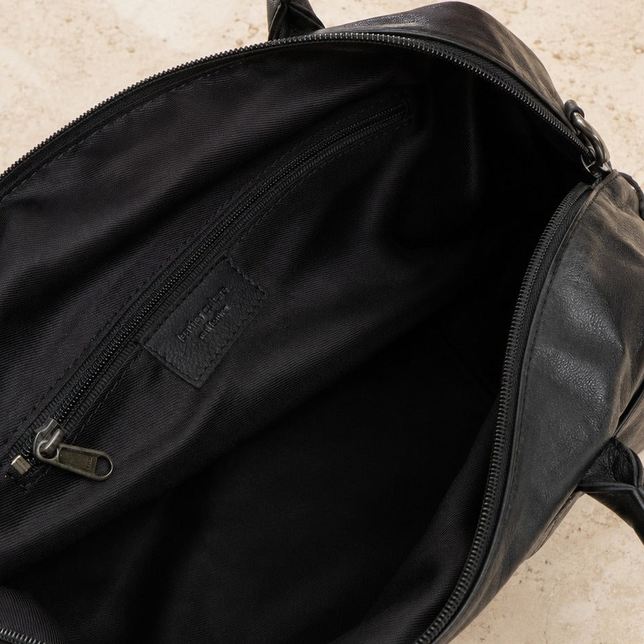 Leather Culture Black Leather Duffle Handbag