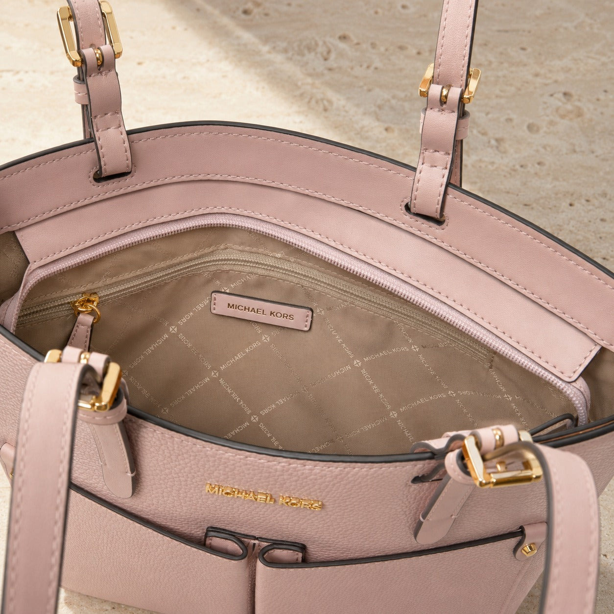 Michael Kors Powder Blush Jet Set Tote Bag, Pebbled Leather