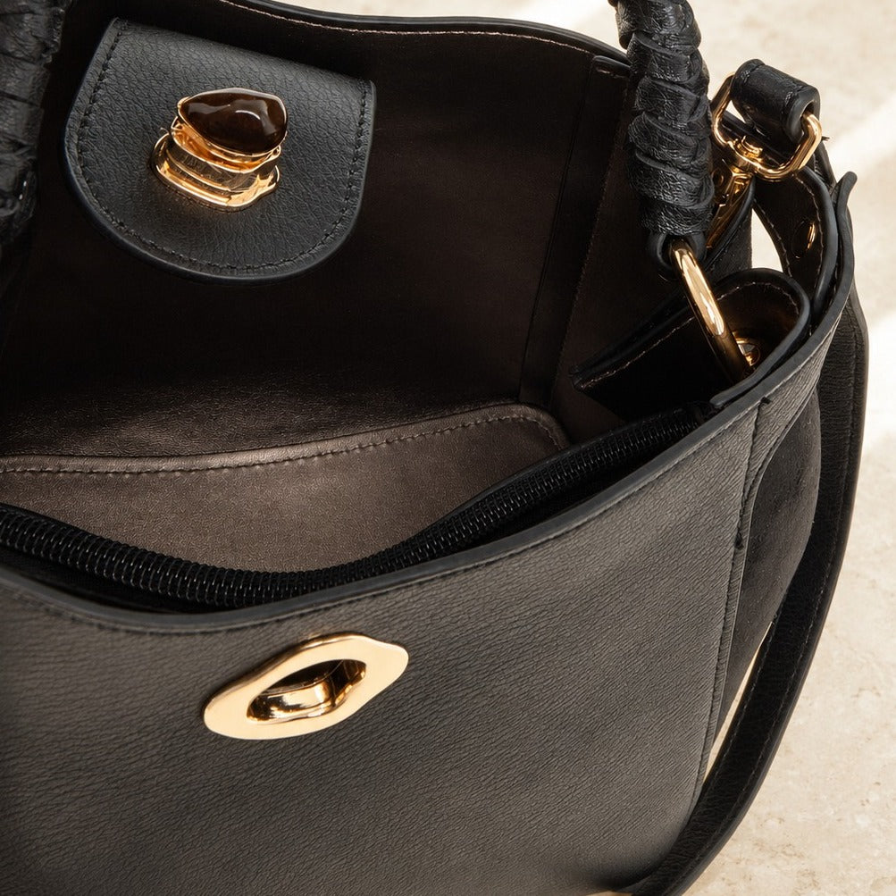 Luella Grey Black Bucket Handbag