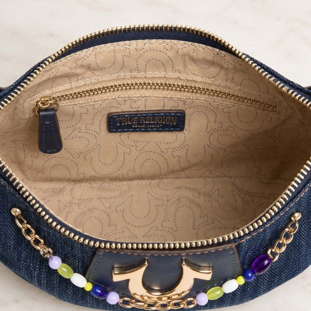 True Religion Blue Studded Denim Shoulder Bag