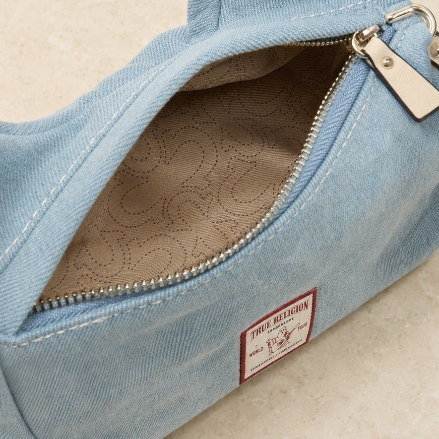 True Religion Light Blue Denim Knotted Hobo Handbag