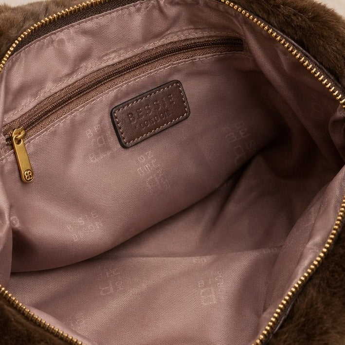 Bessie London Brown Faux Fur Shoulder Bag