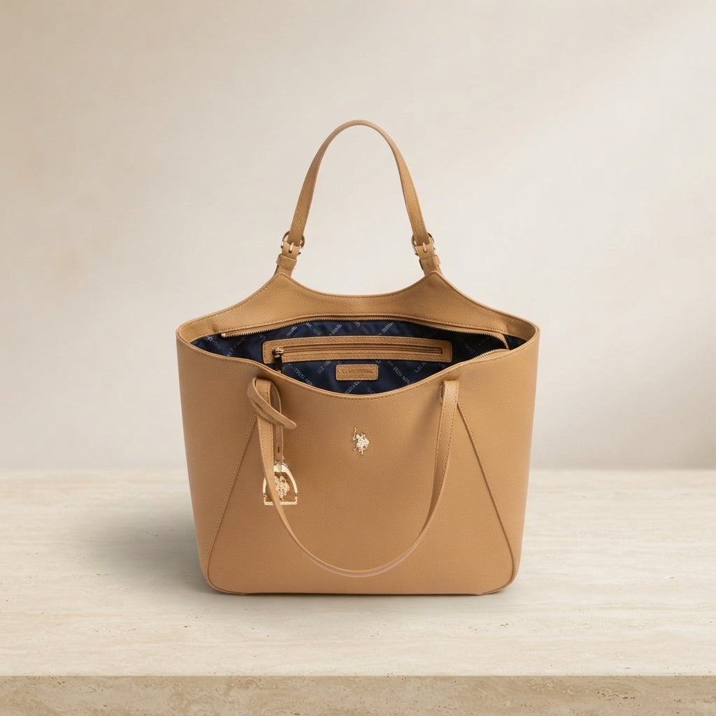 U.S. Polo Assn. Camel Faux Leather Jones Shopping Tote Bag