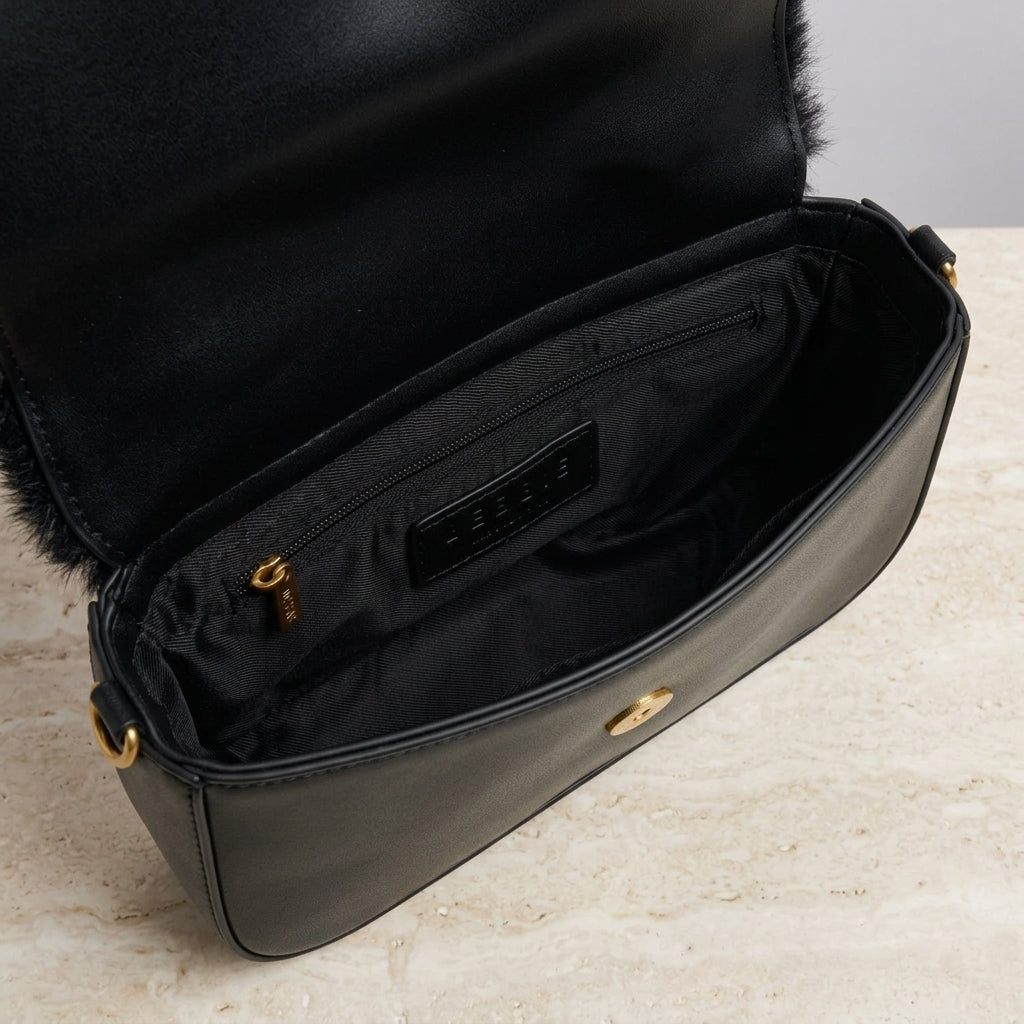 Bessie London Black Faux Fur Crossbody Bag