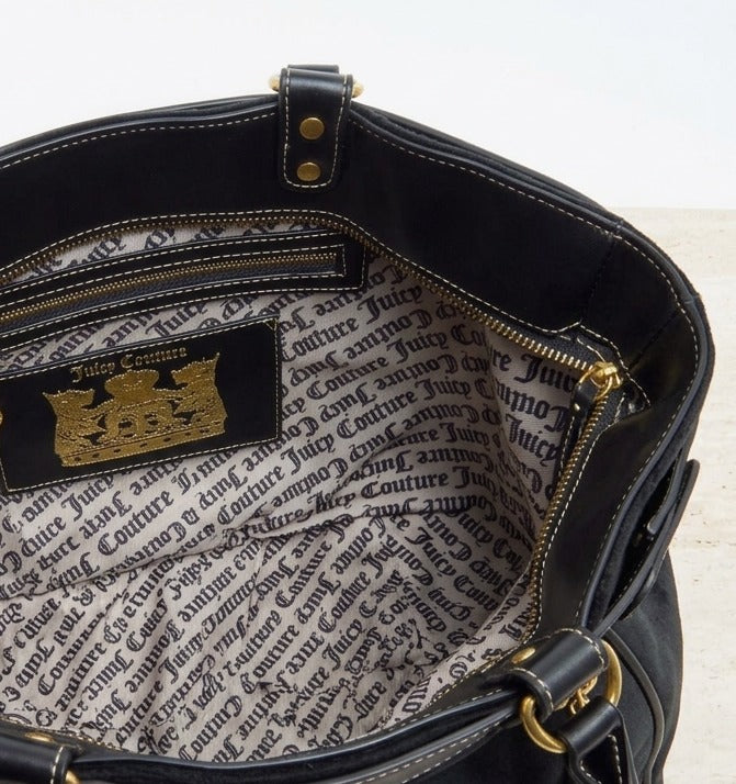 Juicy Couture Black Velour Shoulder Bag, Gold Heart Charm