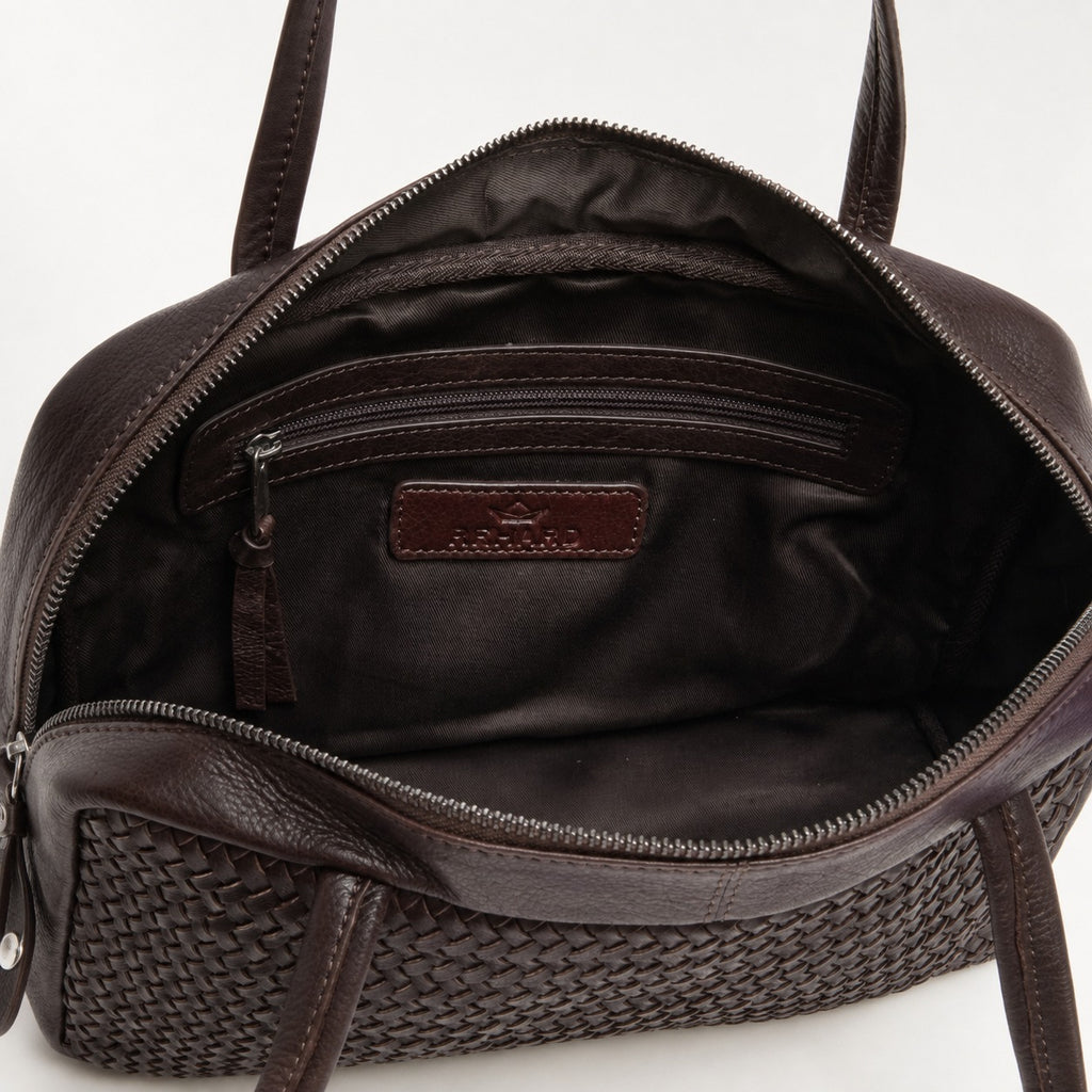 Rehard Dark Brown Leather Woven Bowling Bag