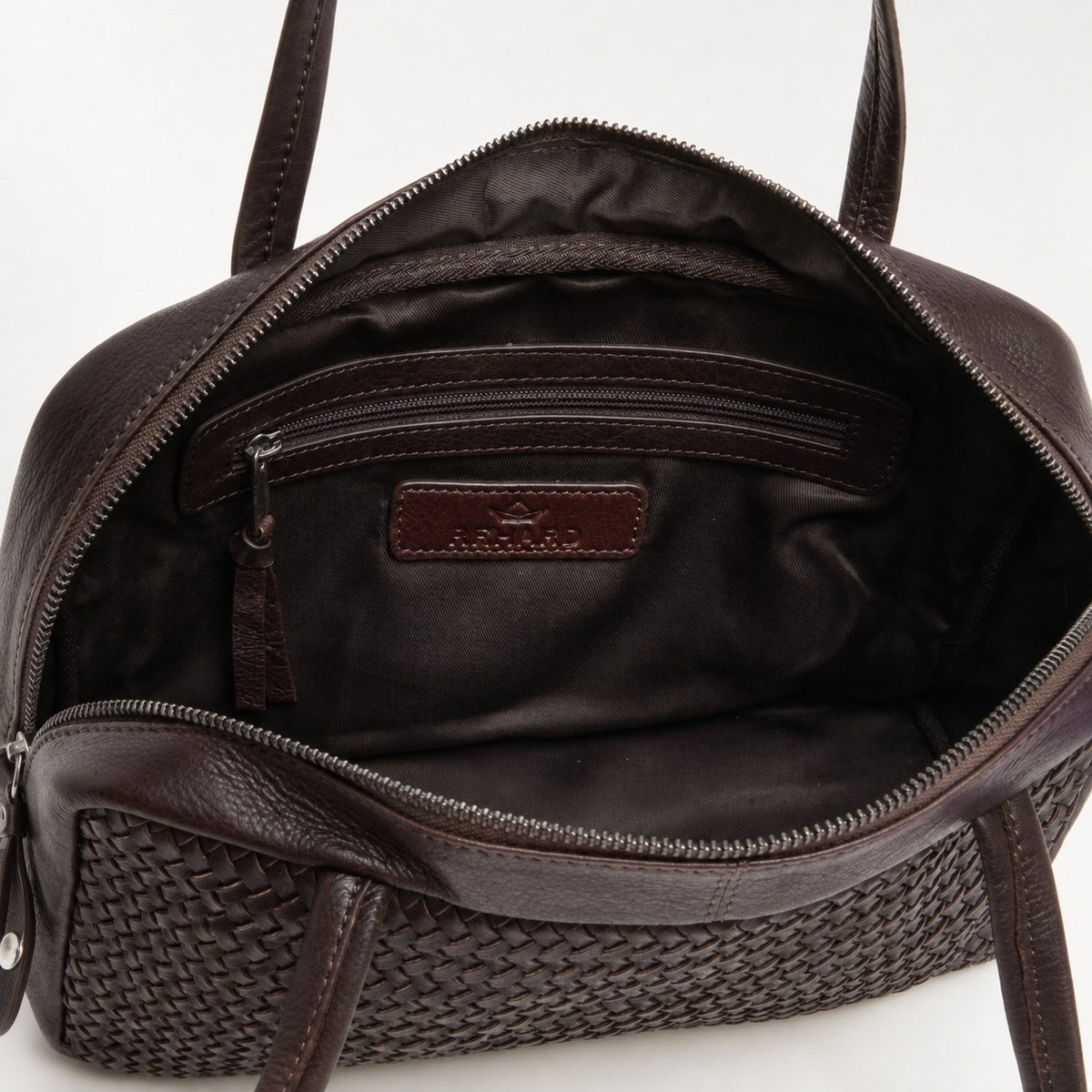 Rehard Dark Brown Leather Woven Bowling Bag