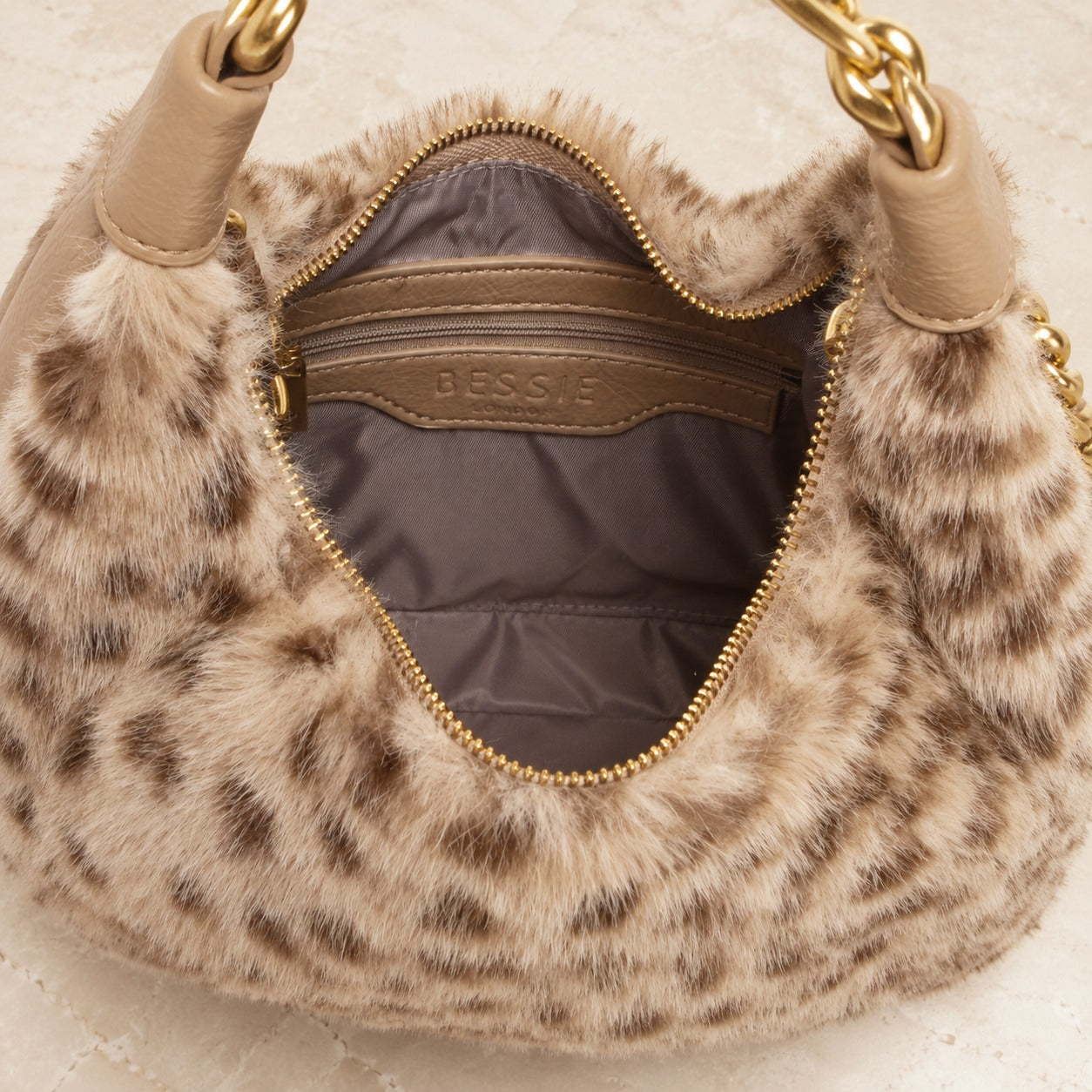 Bessie London Brown Faux Fur Shoulder Bag