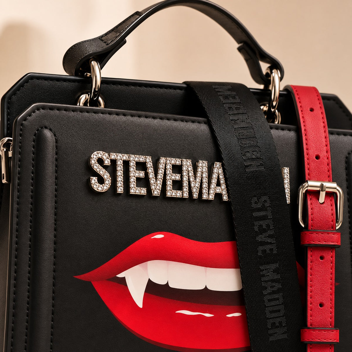 Steve Madden Black Glossy Lips Cross Body Bag