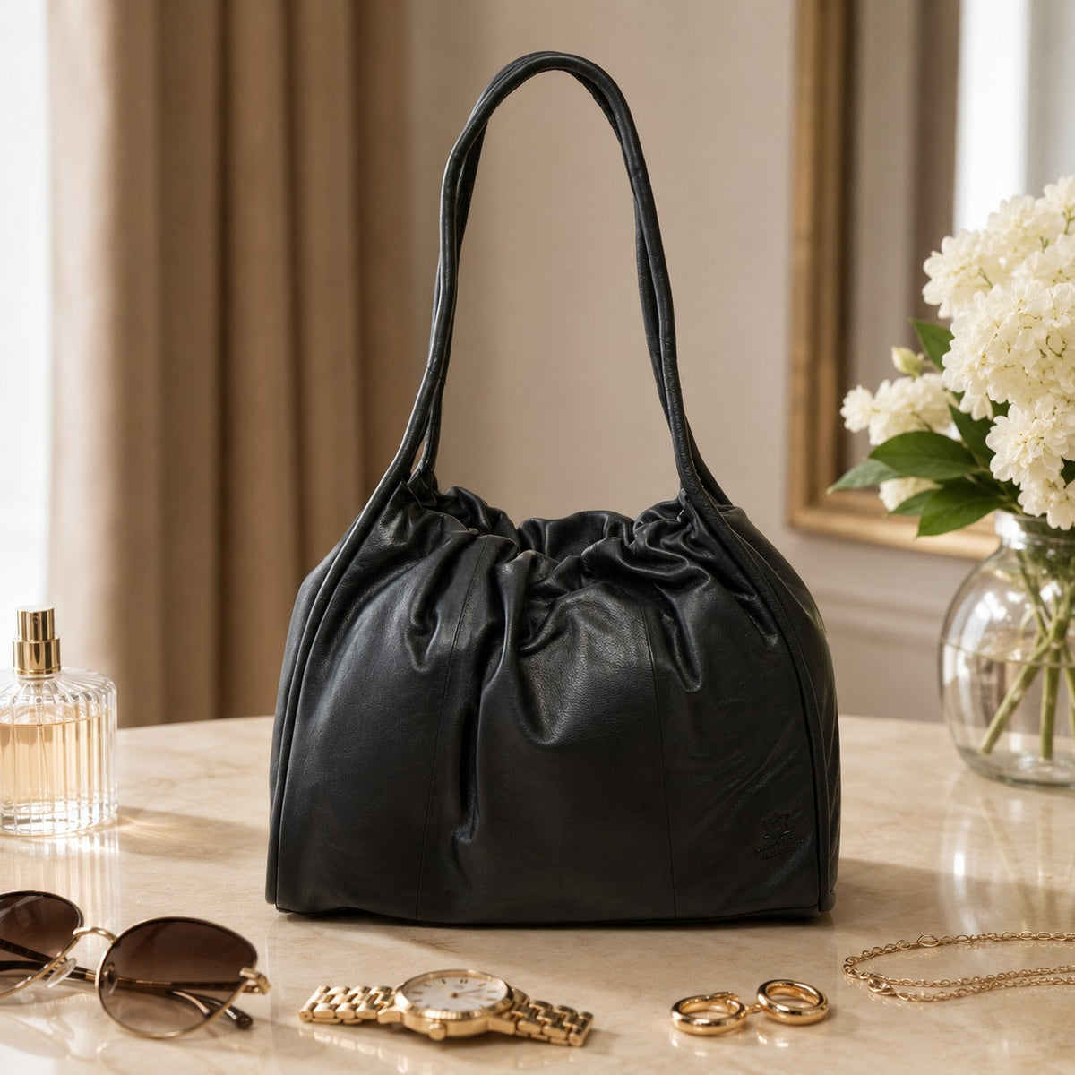 Leather Culture Black Leather Shoulder Bag