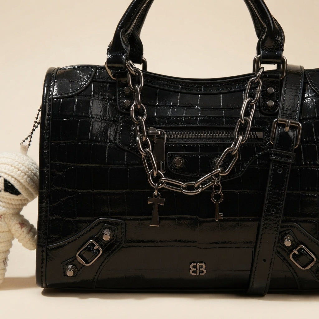 Bessie London Black Mummy Charn Tote Bag