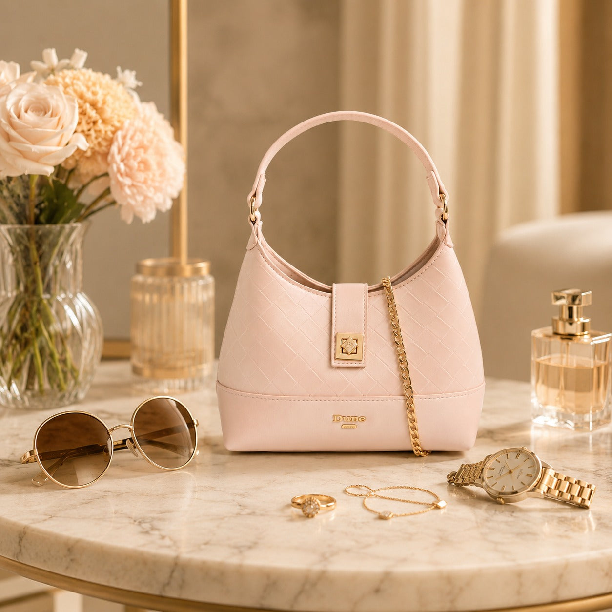 Dune London Pink Diddydoey Shoulder Bag, Gold Chain