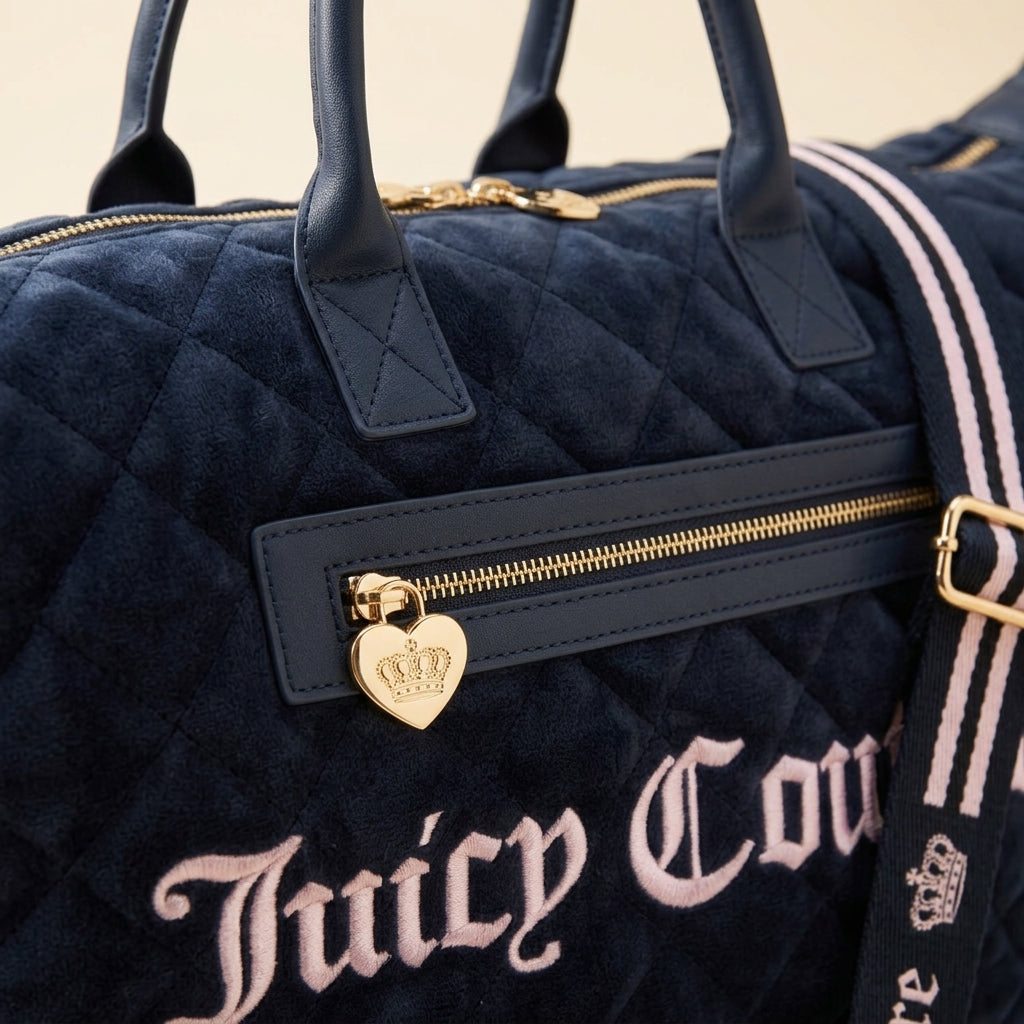 Juicy Couture Navy Quilted Tote Bag, Velour Weekender