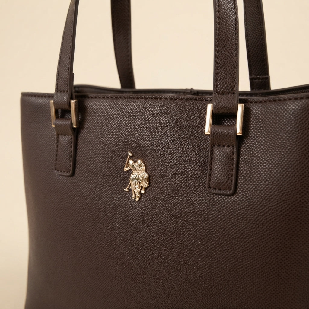 U.S. Polo Assn. Dark Brown Structured Jones Tote Bag