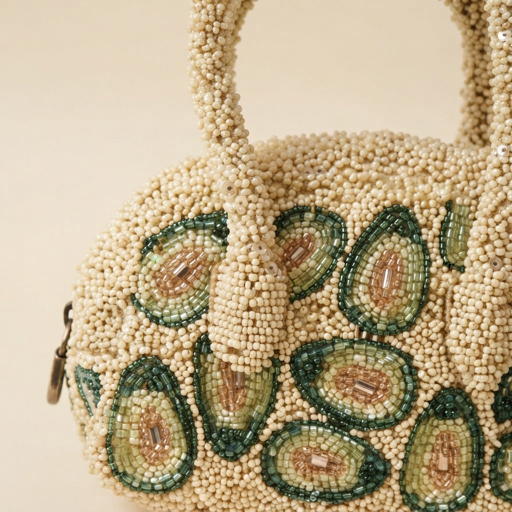 Mirasol Beige Avocado Beaded Bag