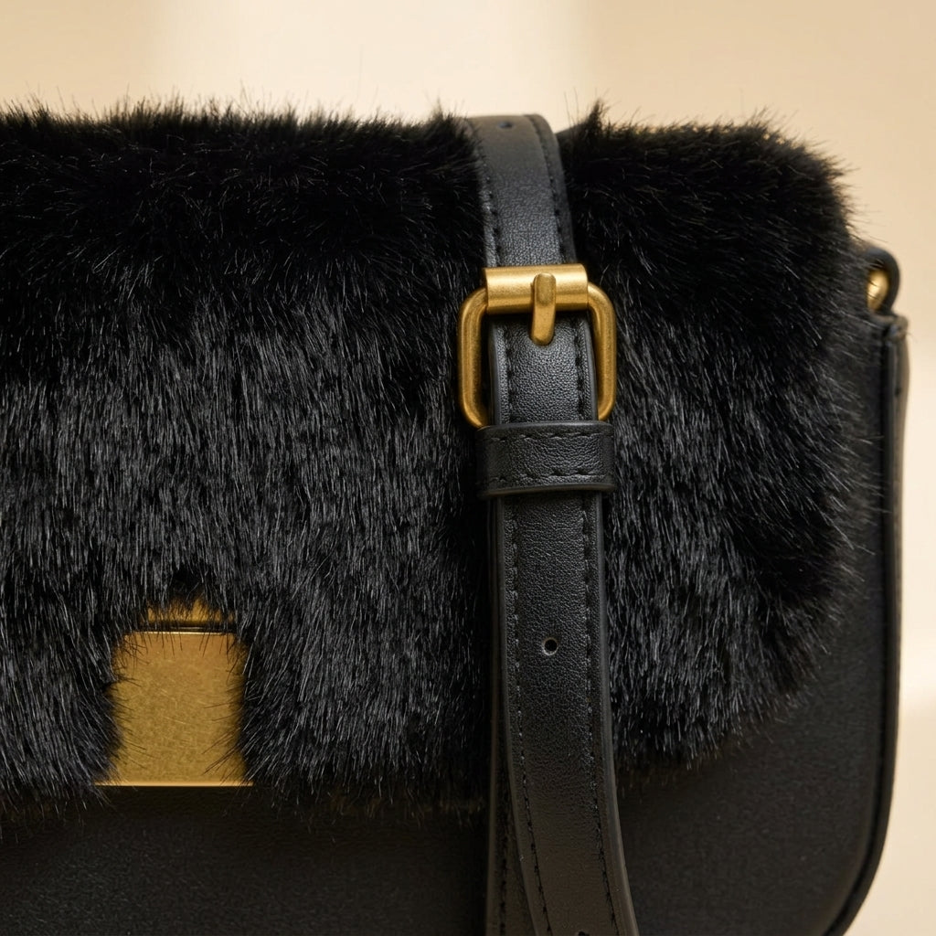 Bessie London Black Faux Fur Crossbody Bag