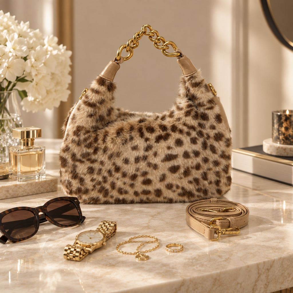 Bessie London Brown Faux Fur Shoulder Bag