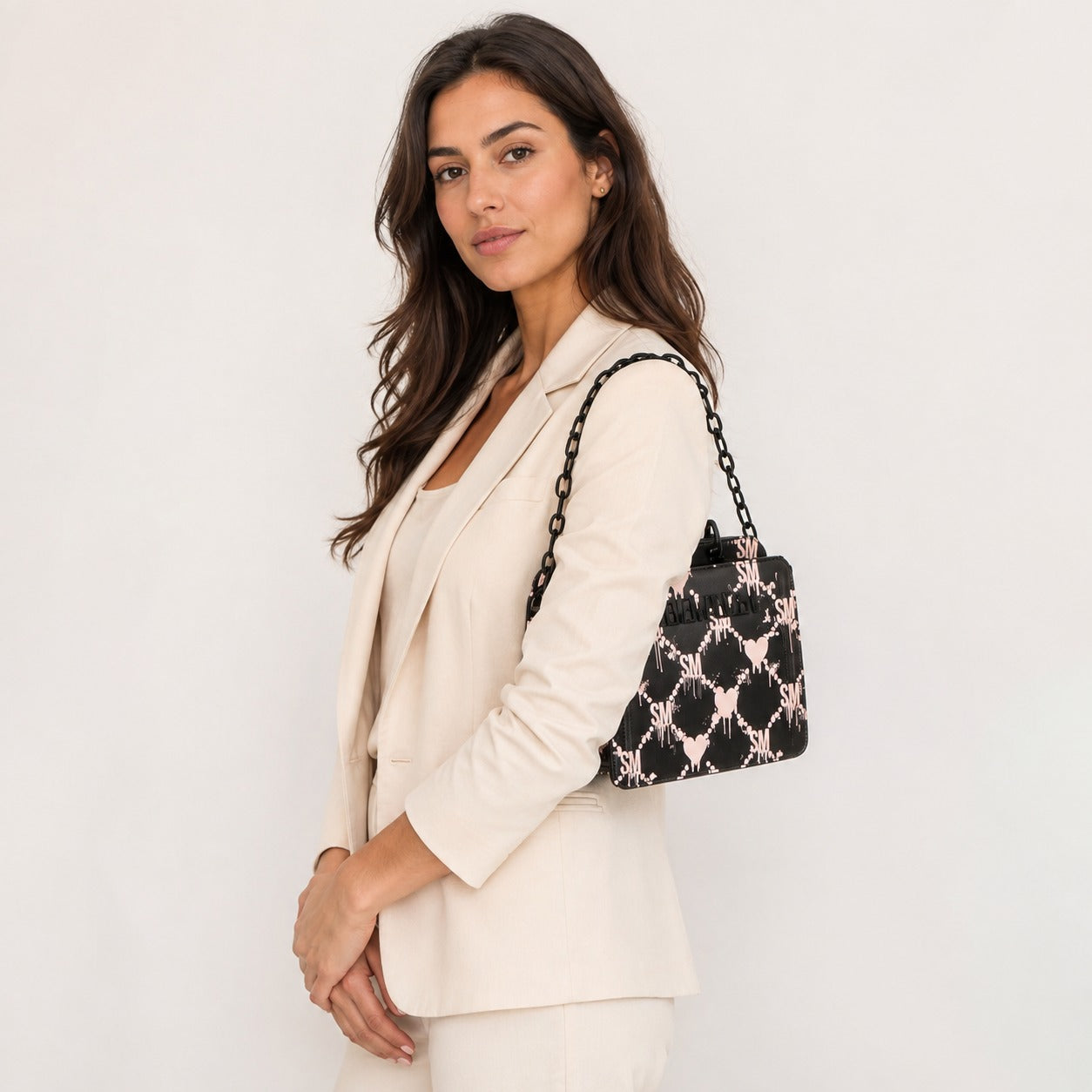 Steve Madden Black Dripping Hearts Cross Body Bag