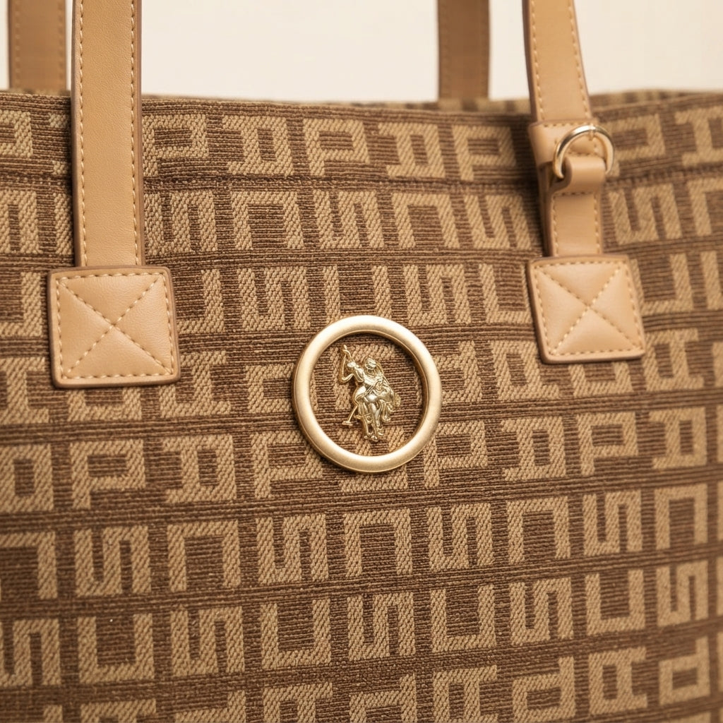 U.S. Polo Assn. Brown Jacquard Tote Bag