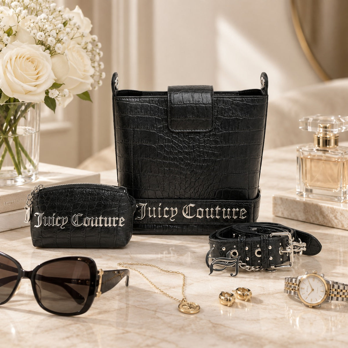 Juicy Couture Black Jasmine Bucket Bag & Pouch