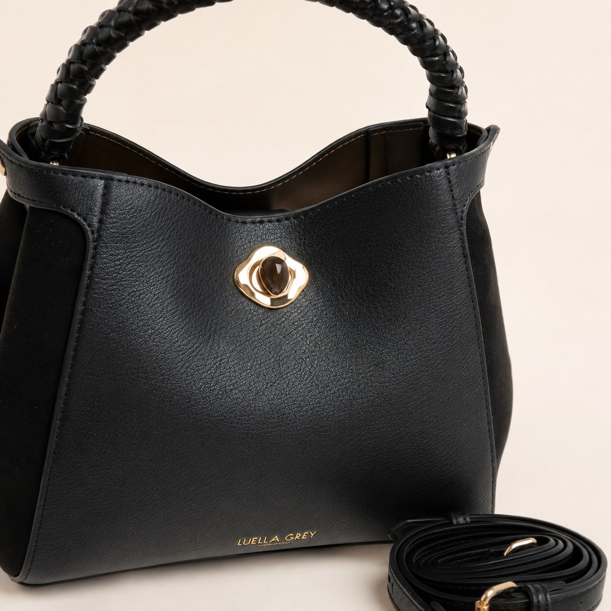 Luella Grey Black Bucket Handbag