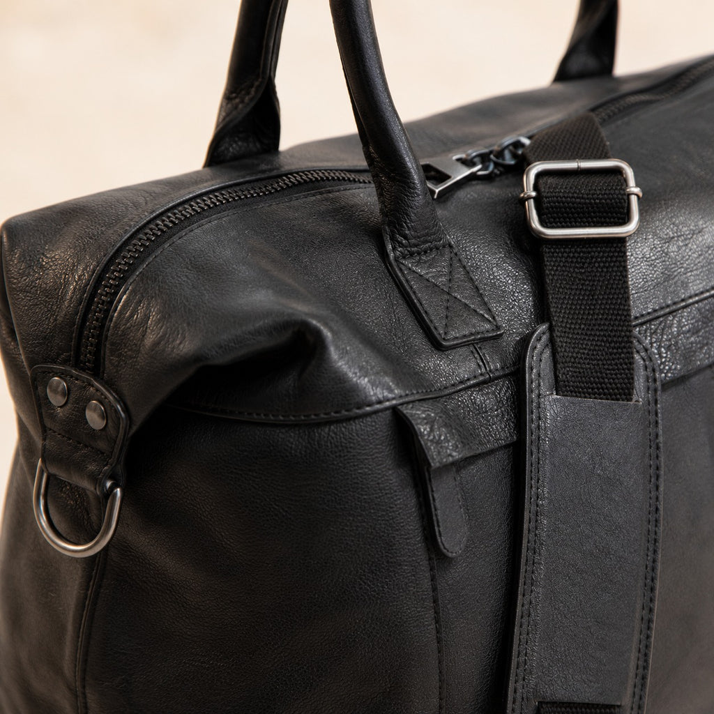 Leather Culture Black Leather Duffle Handbag