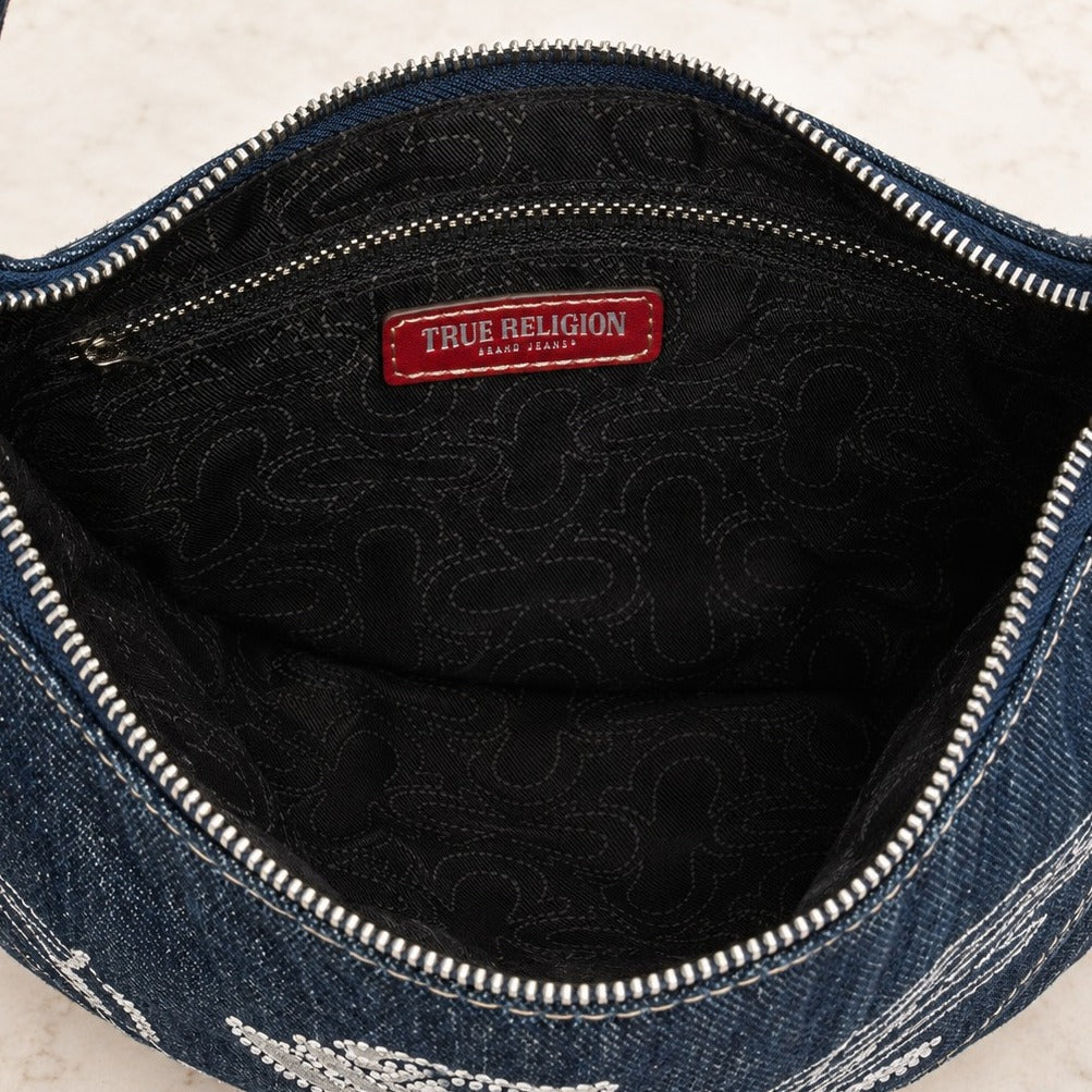 True Religion Blue & Red Crescent Hobo Shoulder Bag