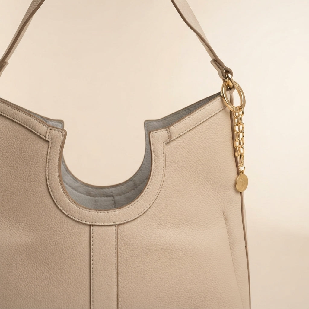 Unbranded Beige Lawson Hobo Bag, Gold Chain Charm