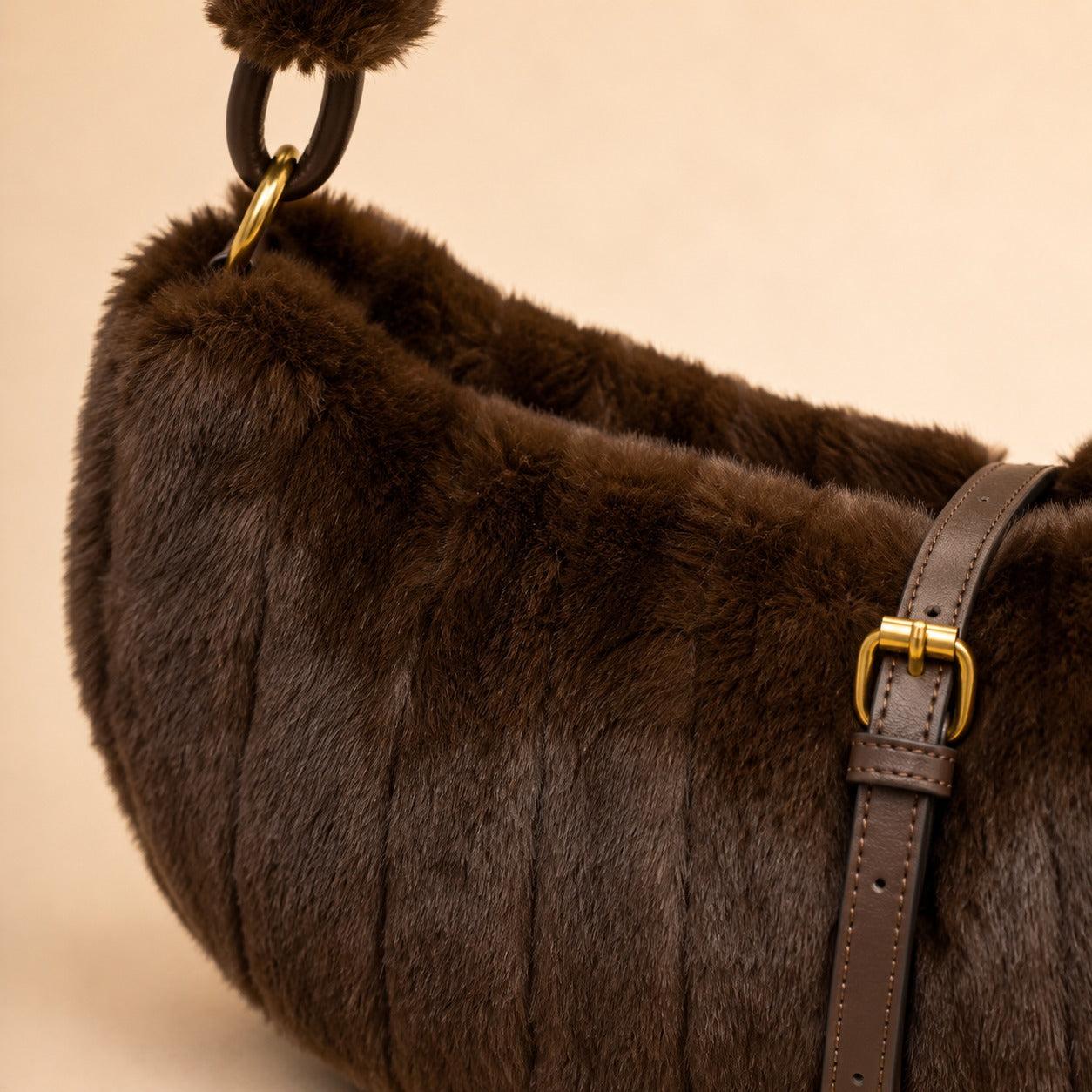 Bessie London Brown Faux Fur Shoulder Bag