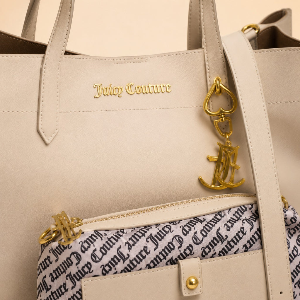 Juicy Couture Cream Lily Tote Bag, Monogram Pouch