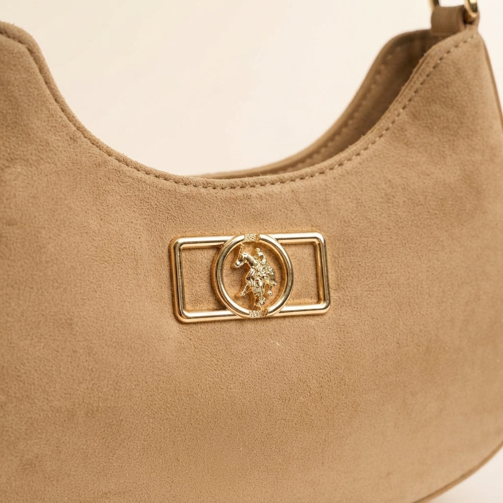 U.S. Polo Assn. Tan Brown Faux Suede Shoulder Bag