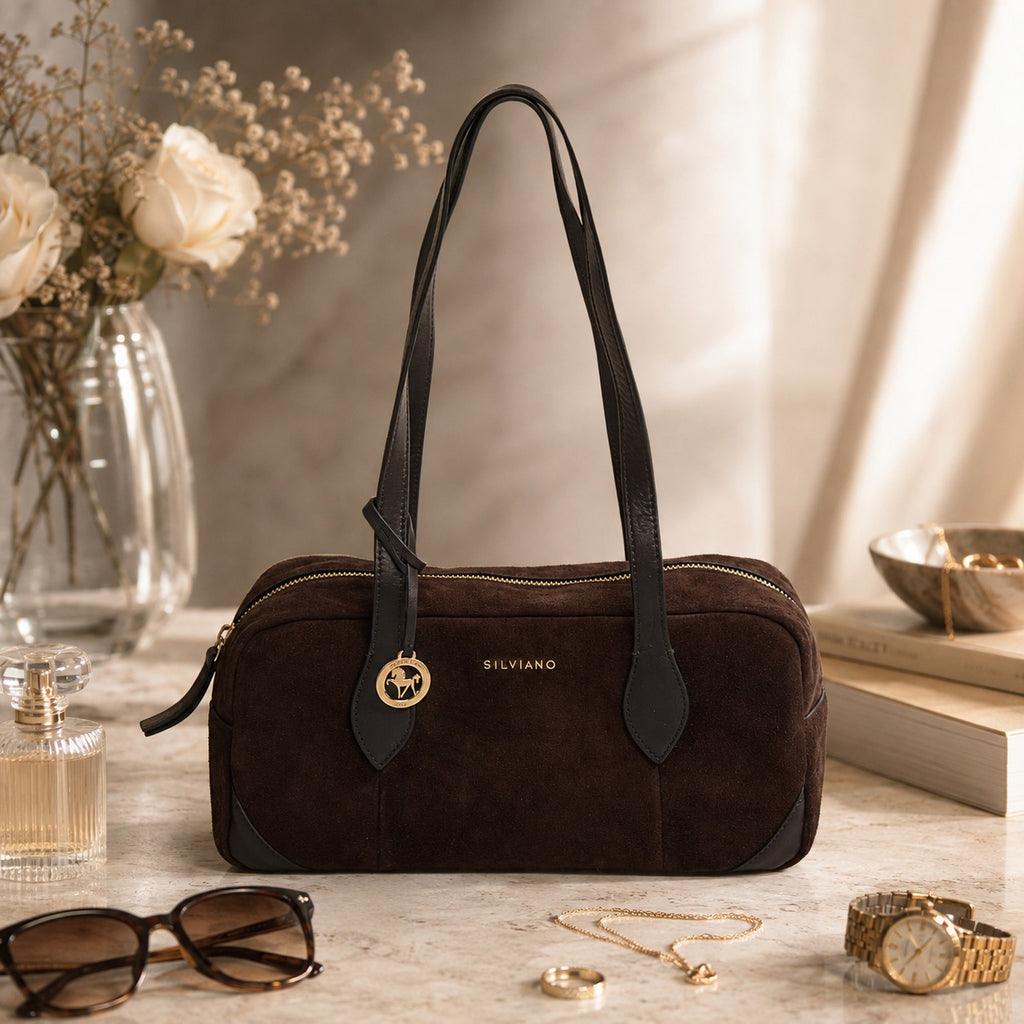 Silviano Brown Suede Shoulder Bag