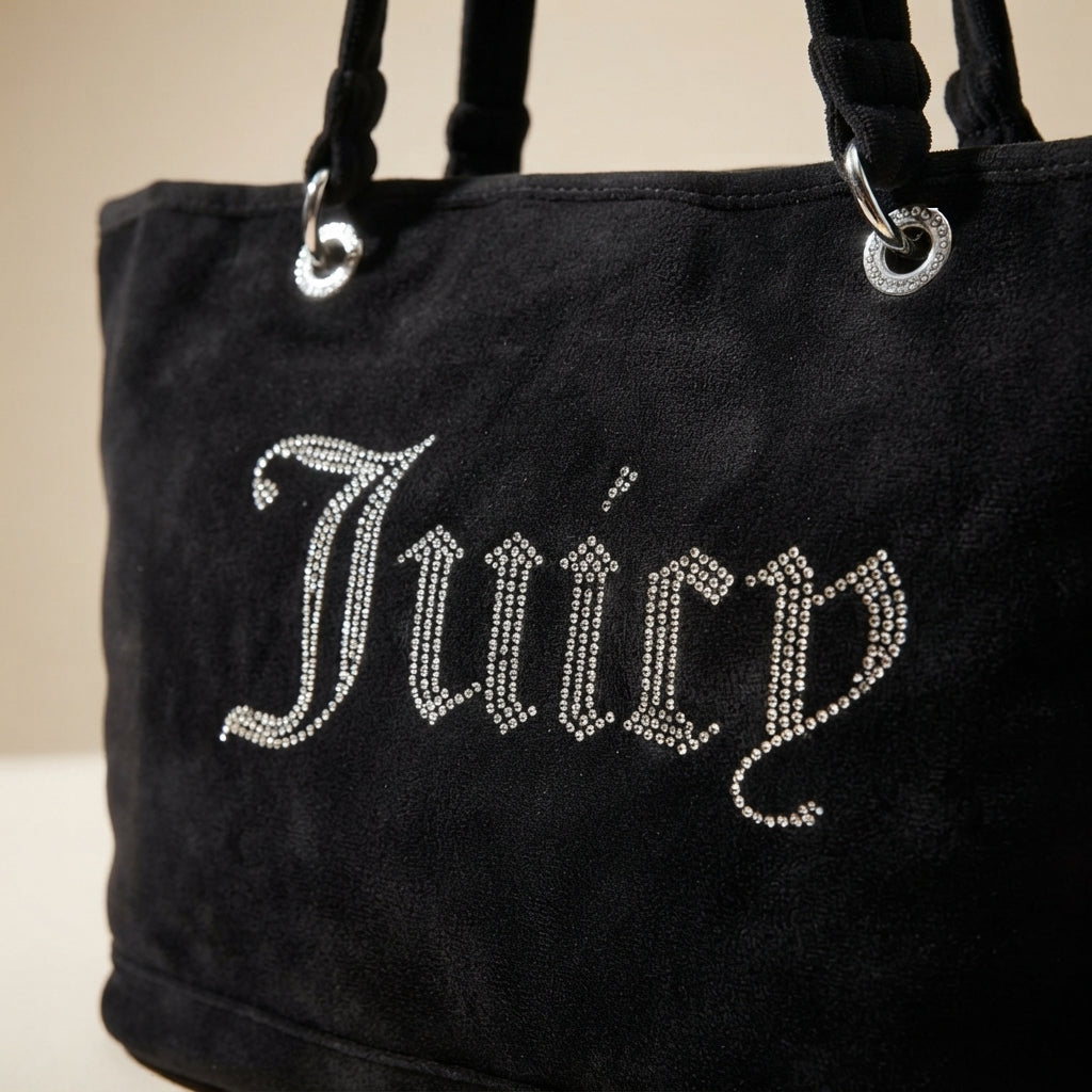 Juicy Couture Black Velour Tote Bag