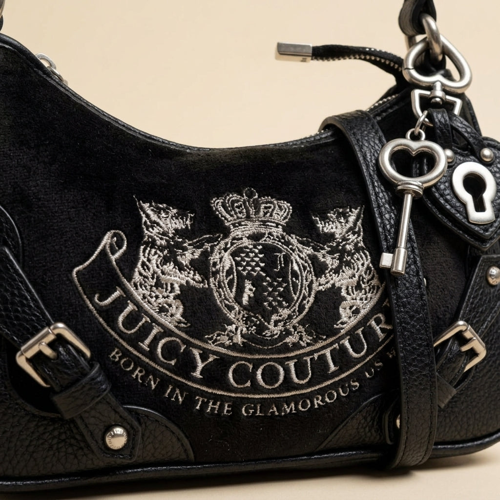 Juicy Couture Black Hobo Bag, Velour Crest Logo
