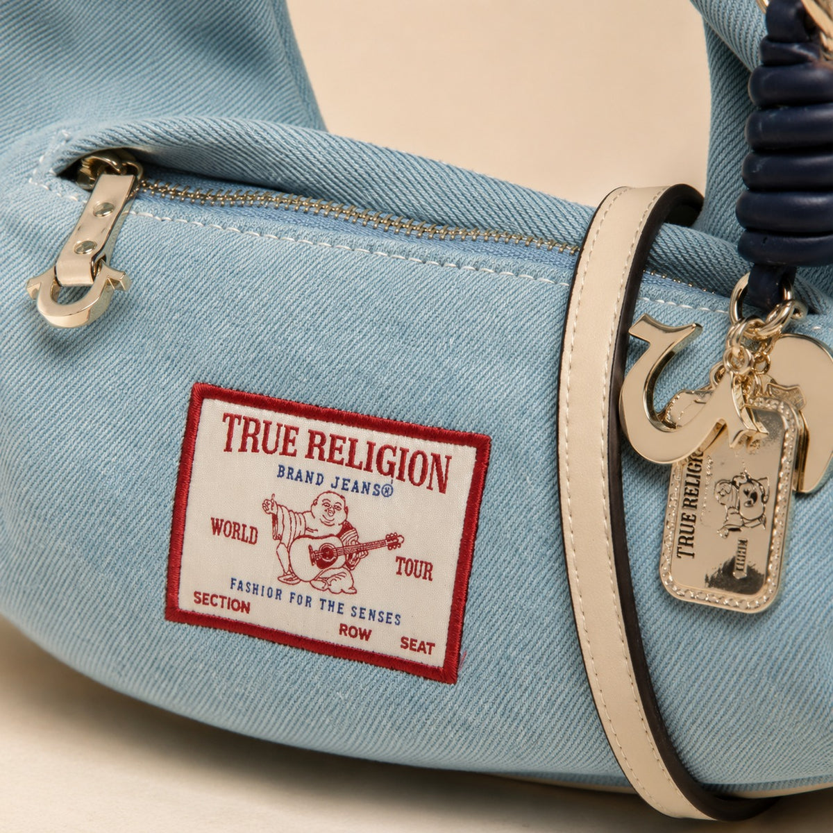 True Religion Light Blue Denim Knotted Hobo Handbag