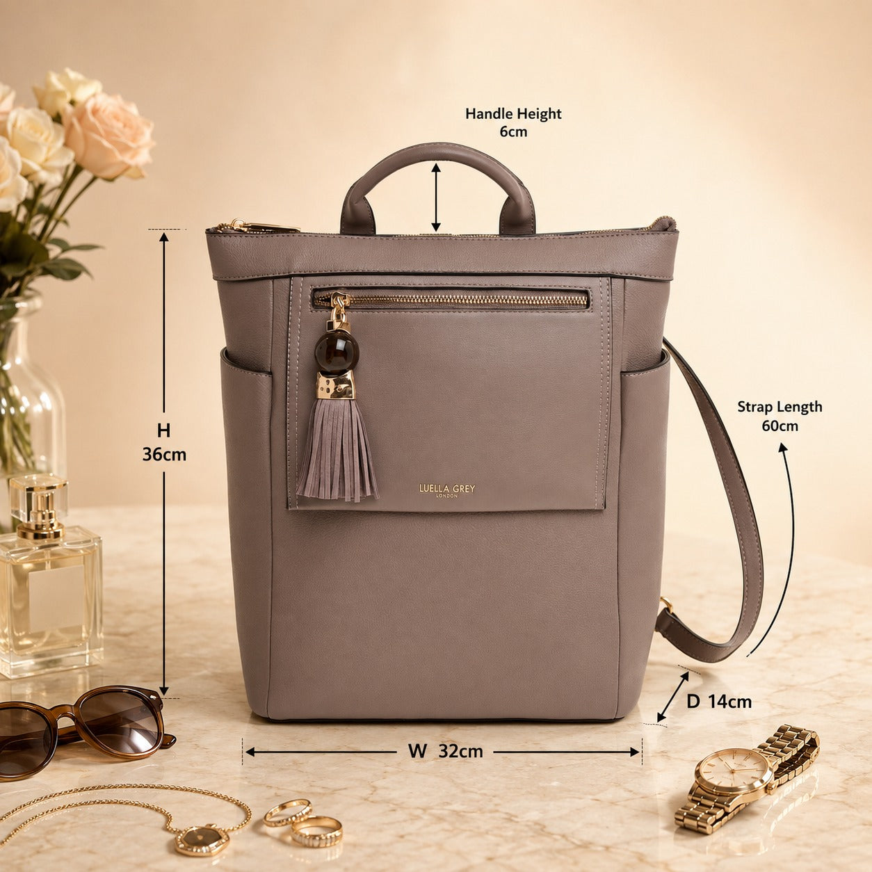 Luella Grey Peat Faux Leather Ophena 15in Laptop Backpack