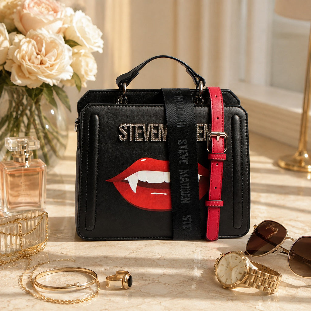 Steve Madden Black Glossy Lips Cross Body Bag