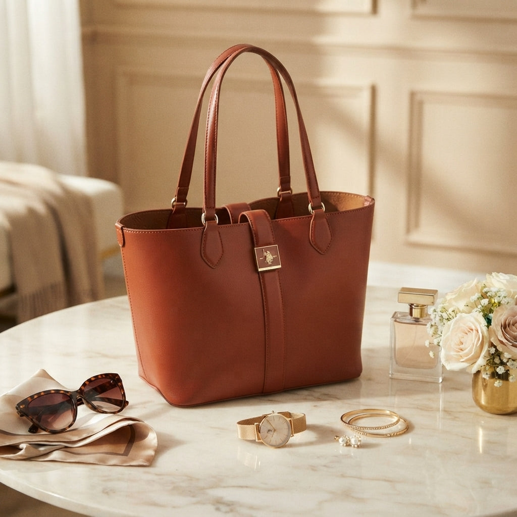 U.S. Polo Assn. Dark Orange Tote Bag with Pouch